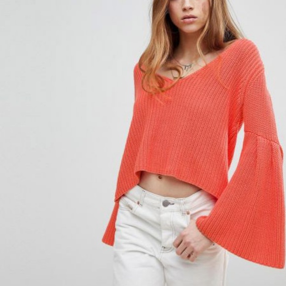 Free People Damsel Ribbed Pullover Sweater Coral - Picture 4 of 8